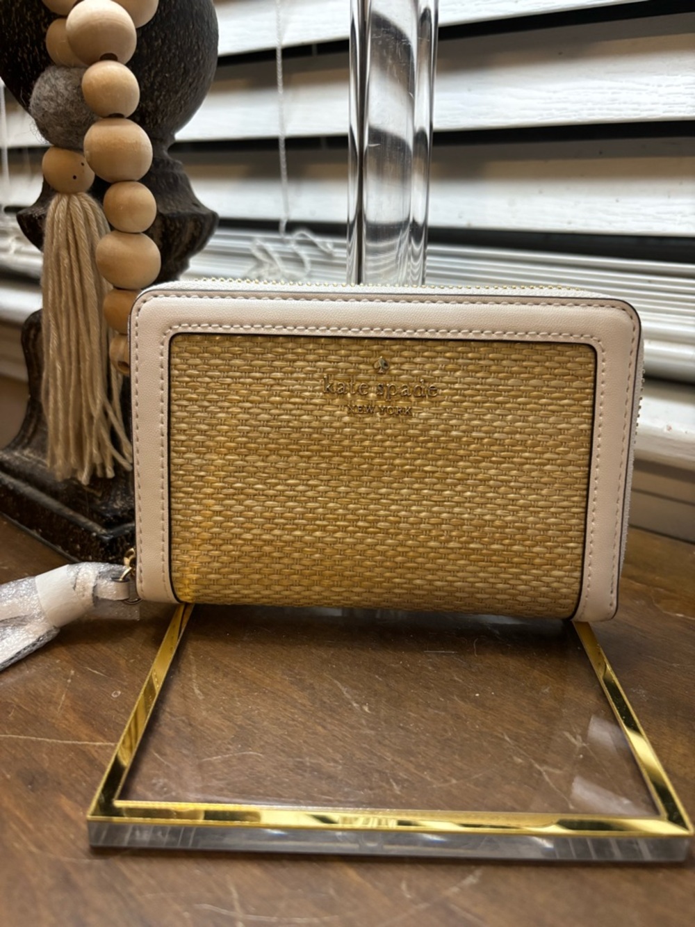 kate spade Beige Straw and Cream Zip Wallet